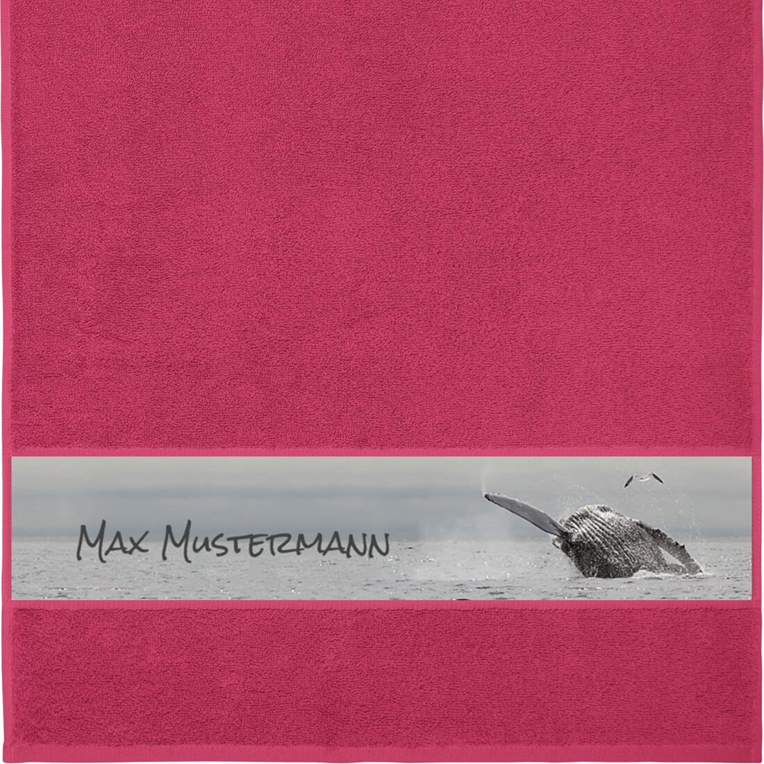 Manutextur Handtuch mit Namen - personalisiert - Motiv Buckelwal - viele Farben & Motive - Dusch-Handtuch - Fuchsia - Größe 50x100 cm - persönliches Geschenk mit Wunsch-Motiv und Wunsch-Name