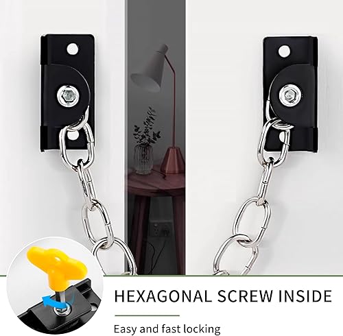 Miniatura 6 de Cerradura de cadena de ventana de acero inoxidable, restrictor de puerta de guardia, cerradura de cadena de seguridad para ventanas planas abiertas