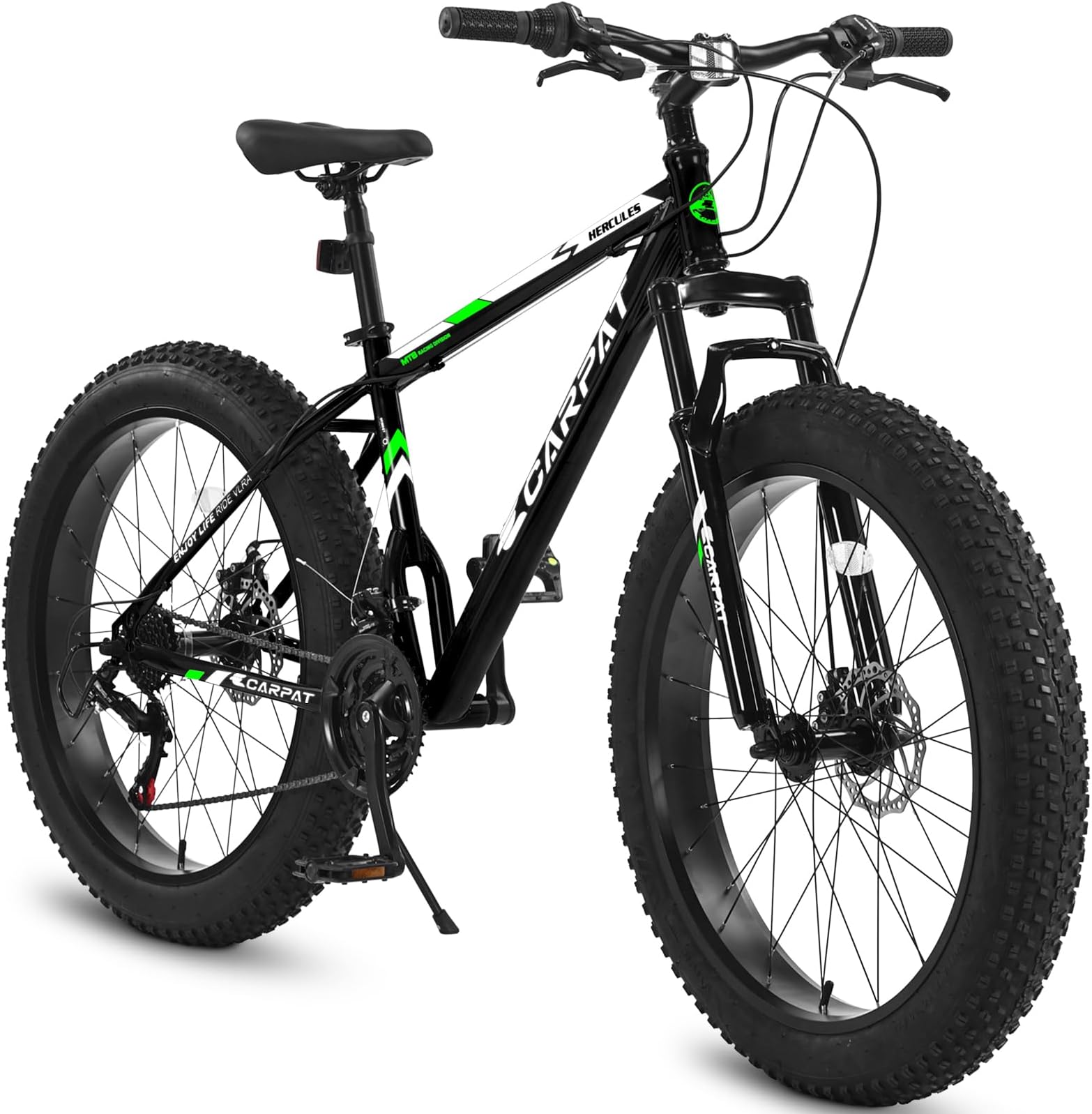 26 Inch Fat Tire Bike Adult/Youth Full 21 Speed Mountain Bike, Dual Disc Brake, High-Carbon Steel Frame, Front Suspension, Mountain Trail Bike, Urban Commuter City Bicycle
