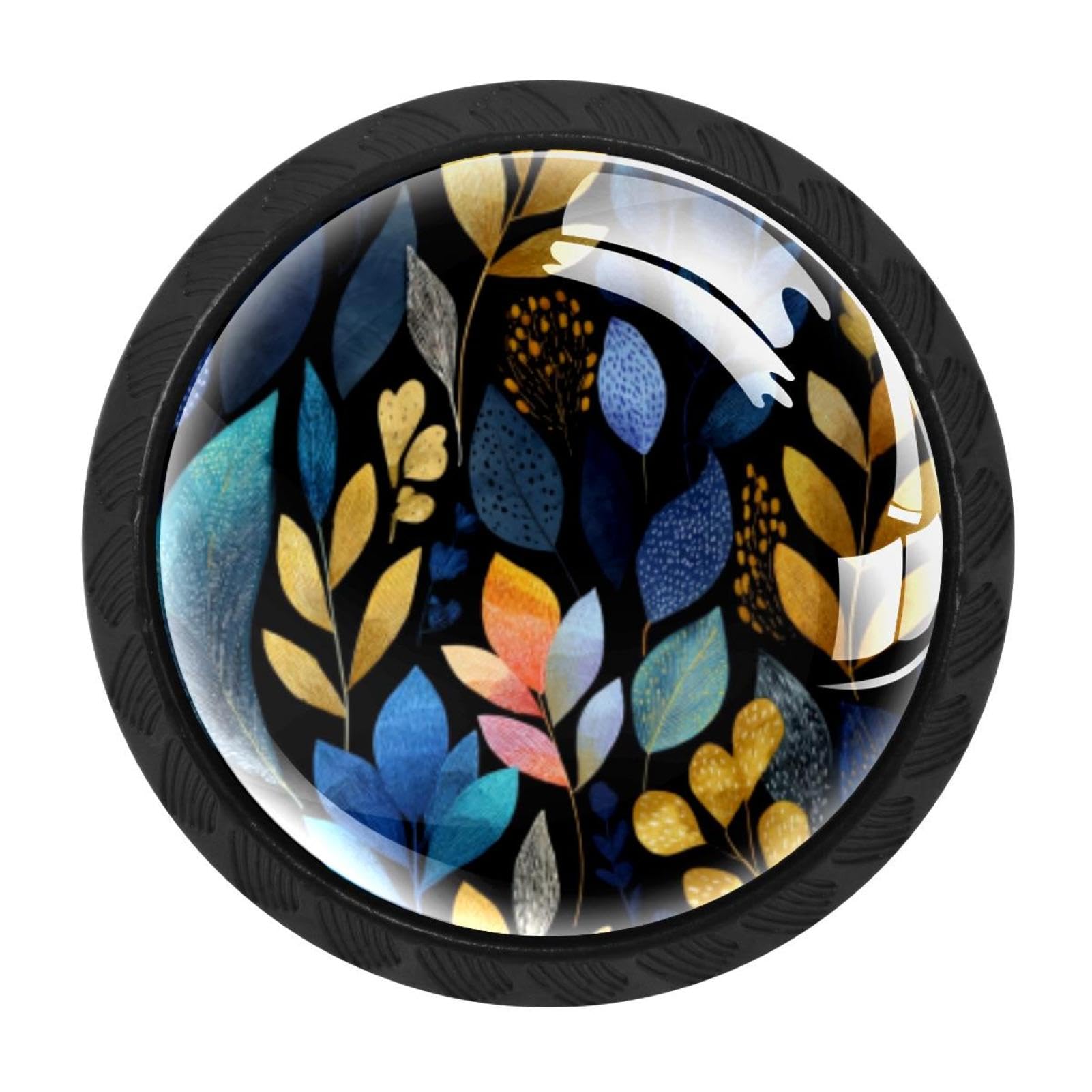 CHENZZZZ Boho Floral Leaves (2) Drawer Knobs Pull Handle Crystal Glass Circle Shape Cabinet Drawer Pulls Cupboard Knobs with Screws for Kitchen Cupboard Dresser Wardrobe etc