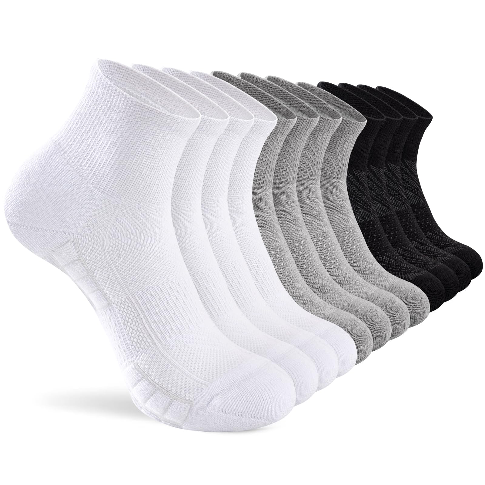 Ankle Socks Women White Black, 6/12 Pairs Running Quarter Socks