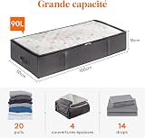 Lifewit 2 Pack 95L Under Bed Storage, Underbed Storage Boxes with lid Clothes Storage Bag Wardrobe Storage Organiser with Reinforced Handle, PVC Window for Duvet, Blanket, Clothing, Shoes, Grey - 2
