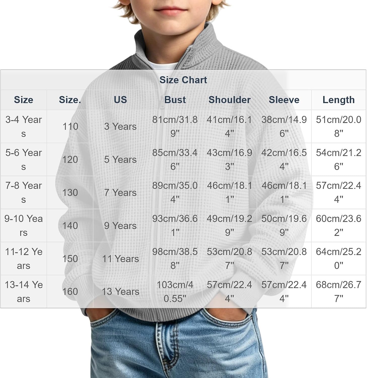 Boys Waffle Full Zip Fleece Thermal Sweatshirt Jackets