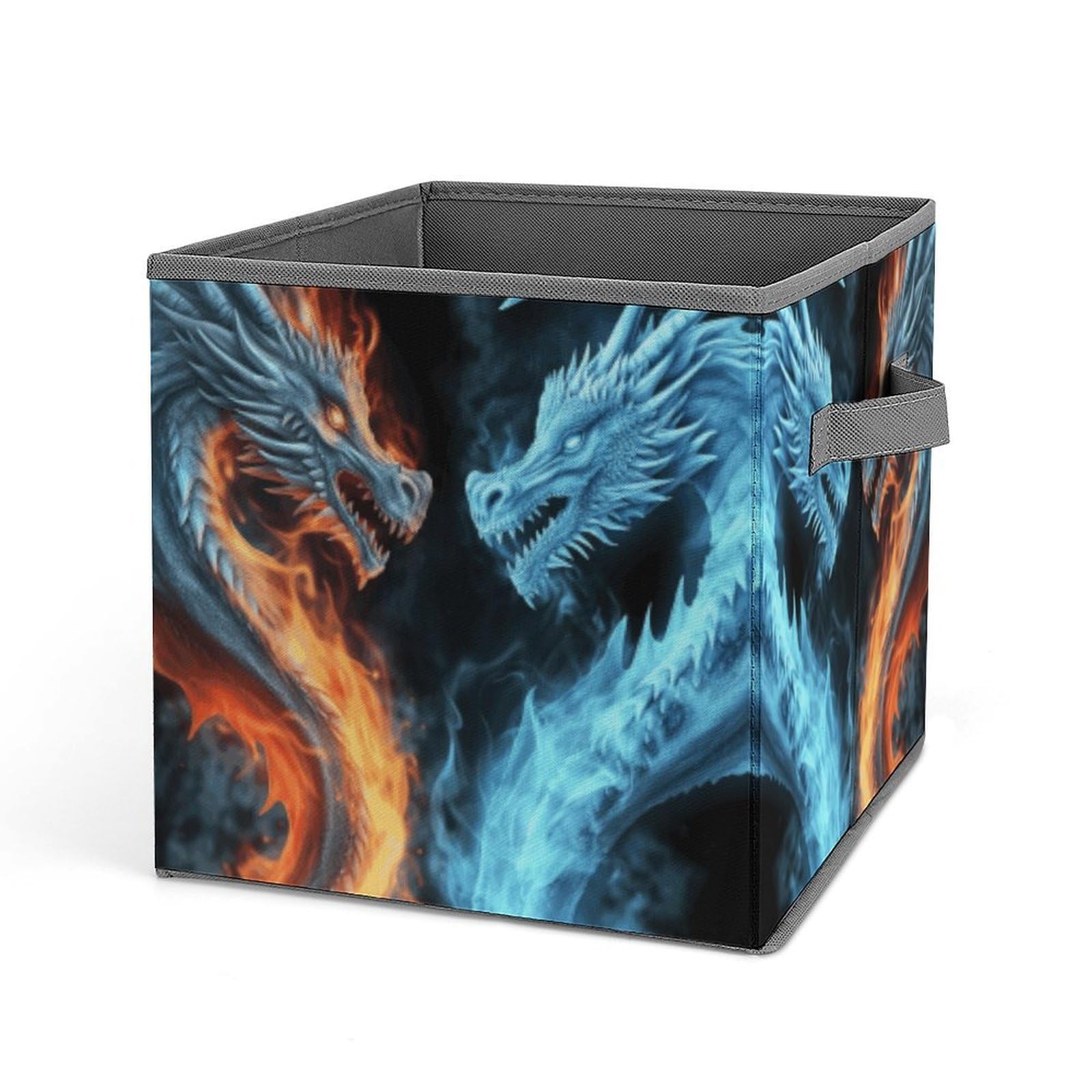 Ice And Fire Dragons Storage Baskets Collapsible, Exquisite Pattern Cube Box, Canvas Fabric Storage Bins with Handles, Clothe Organizer Box for Home Decorative Office Bedroom
