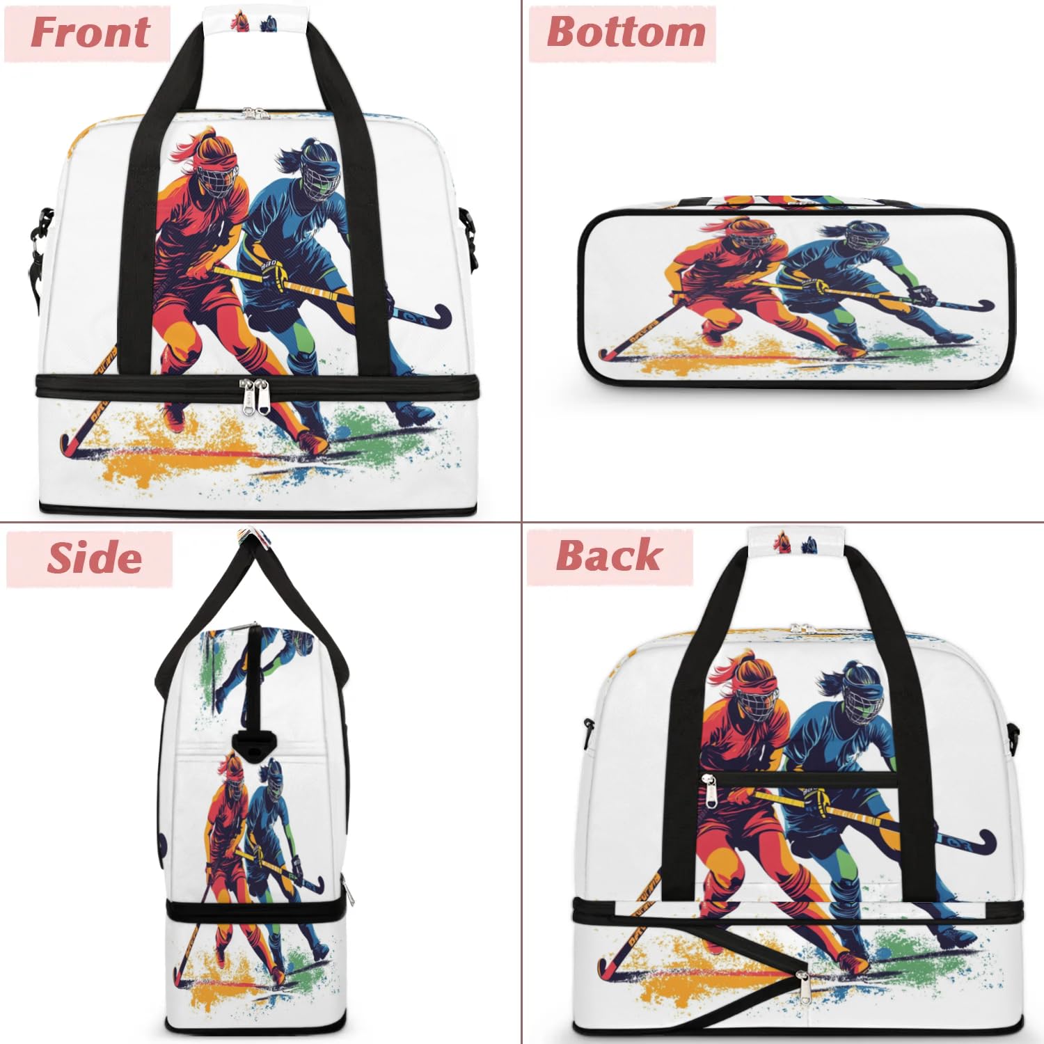 Sac de voyage pour joueurs de hockey pour femmes et hommes, sac de week-end, sac fourre-tout pliable et séparé, 47 l pour sport, gym, yoga, couleur, 47 L, Organiseur de sac