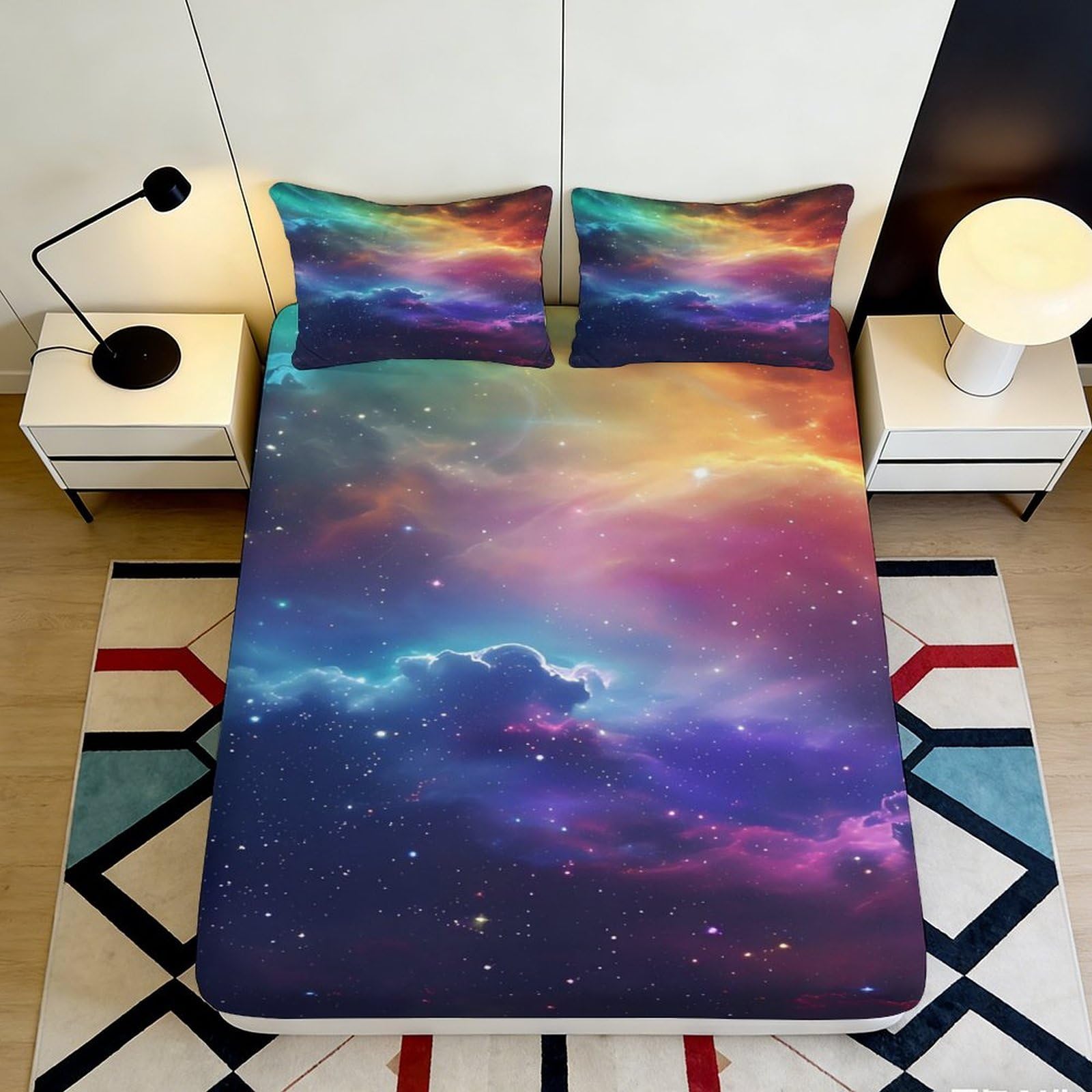 3D Printed Galaxy Starry Sky Fitted Sheet Microfiber Colourful Cosmic Nebula Mattress Cover Bedroom Decor 90x200x25cm