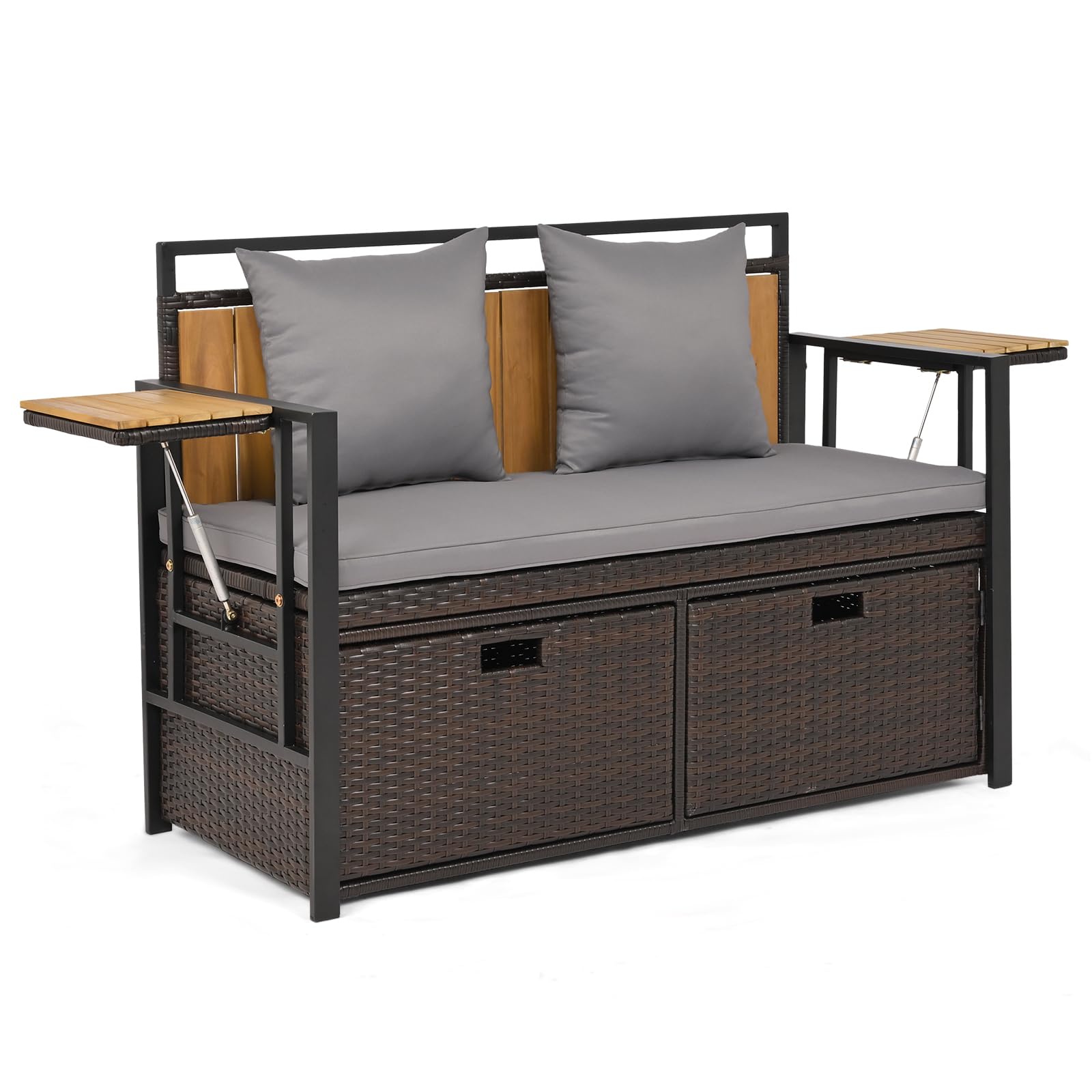 Banc de jardin pour terrasse en rotin avec coffre intégré