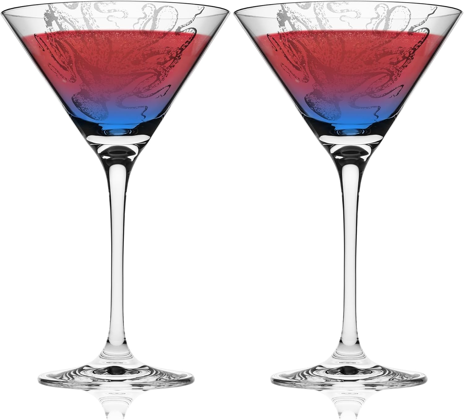 Caskata Lucy the Octopus Martini Glasses Set of 2 | Hand-Crafted Lead-Free Crystal Drinking Glasses for Cocktails | Perfect Party Cocktail Glasses for Wedding or Birthdays | 6 Oz