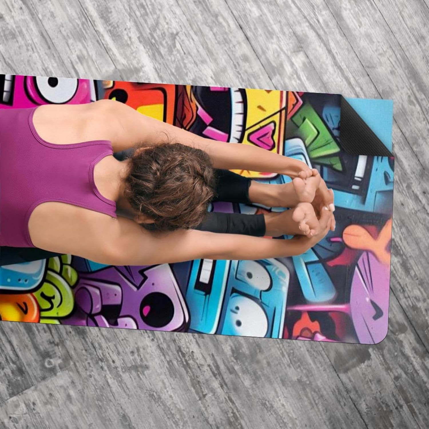 Yoga Towel, Colorful Graffiti Pattern Non Slip Sweat Absorbent Hot Yoga Mat Towel for Hot Yoga, Pilates and Fitness - 72.8" x 26.8"