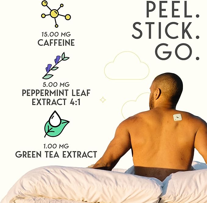 Klova Energy Patches with Caffeine, Green Tea Extract, Peppermint Leaf Extract, Vitamin B3 and Vitamin B6 - for Enhanced Morning Wakefulness