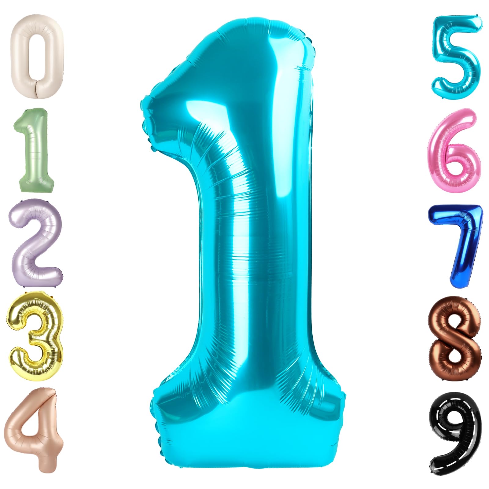 Number Balloons 1, 40 Inch One Balloons for 1st Birthday Girl Boy 1 11 21 Party Decorations Baby Shower Photo Shoot, Light Blue 1 Balloon
