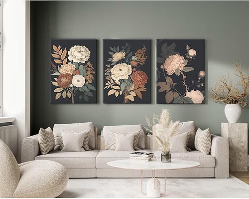 Miniatura 108 de Arte de pared bohemio con margaritas, decoración de pared de lienzo de montaña, impresiones abstractas de flores silvestres, puesta de sol, arte de