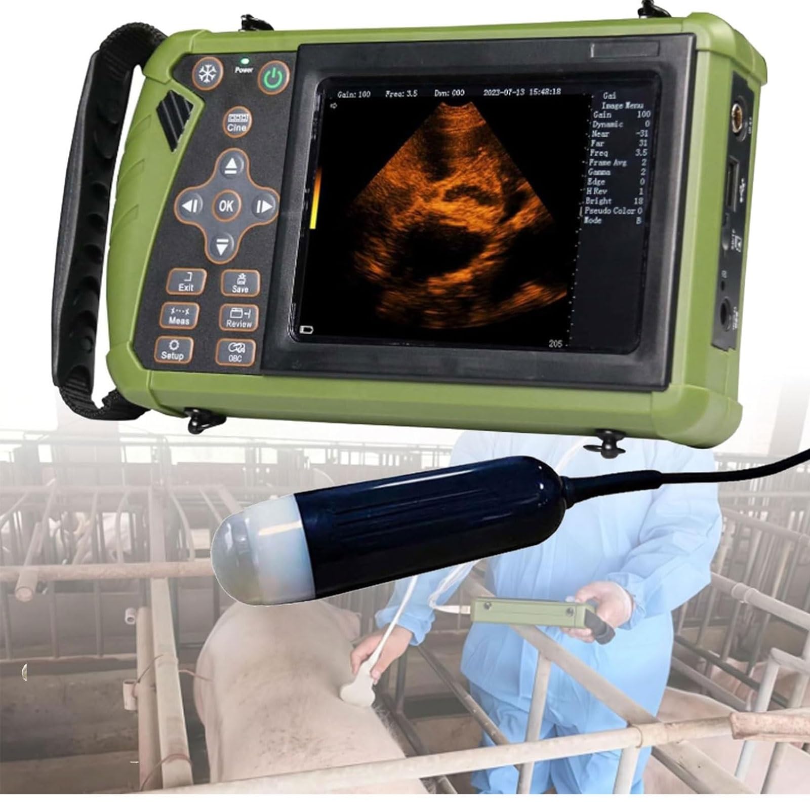 Échographe Portable B Pour Animaux, Diagnostic De Grossesse Vétérinaire Avec Sonde 3,5 Mhz,écran Couleur Tft 5,6 Pouces, Échographe Vétérinaire Pour Porcs, Moutons(Convex Array Probe)