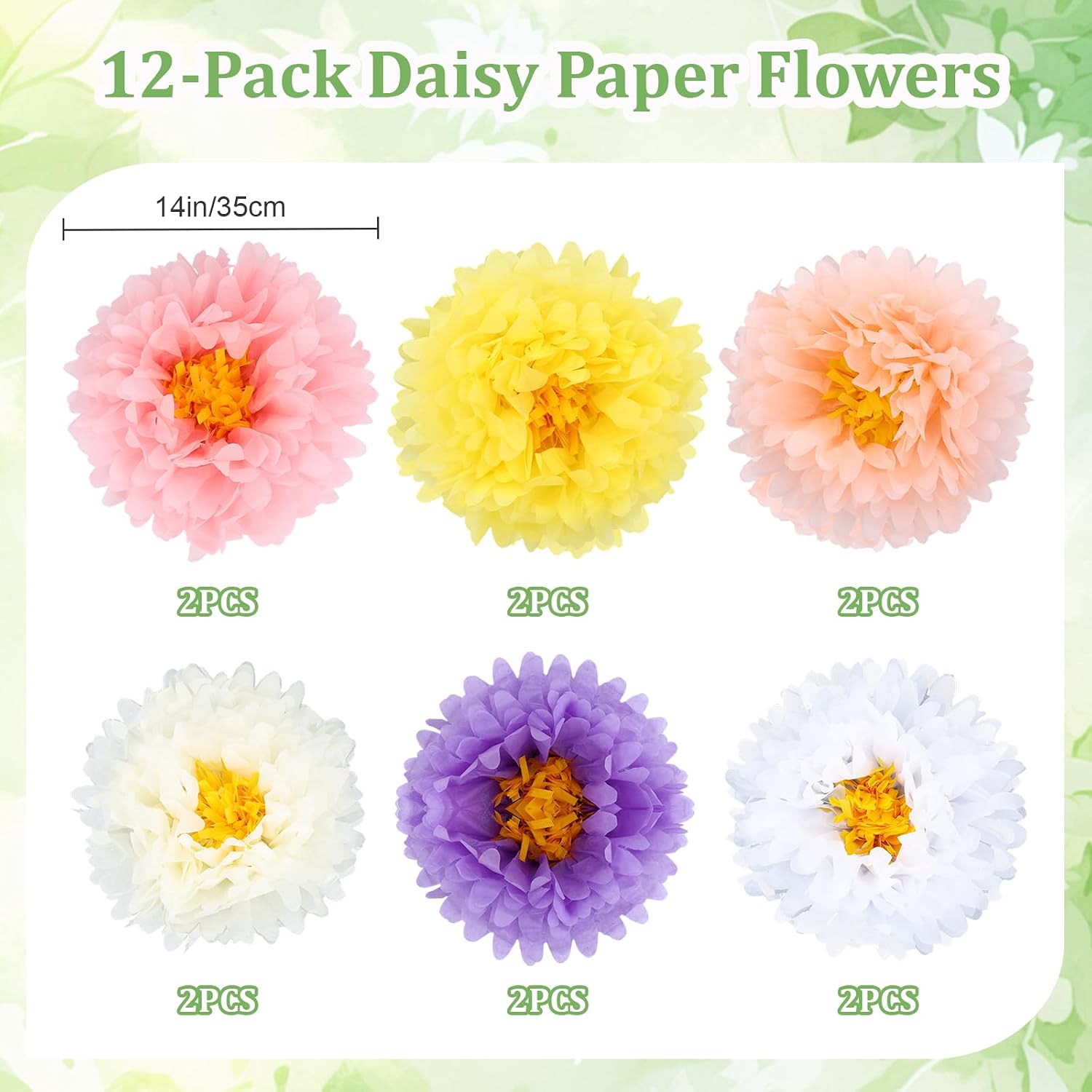 12Pcs Paper Flowers Decorations for Wall, Tissue Paper Flowers, Daisy Decor Tissue Pom Pom Spring Party Decorations for Backdrop Garden Carnival Wedding Birthday Baby Shower, 14 Inch (Pastel)