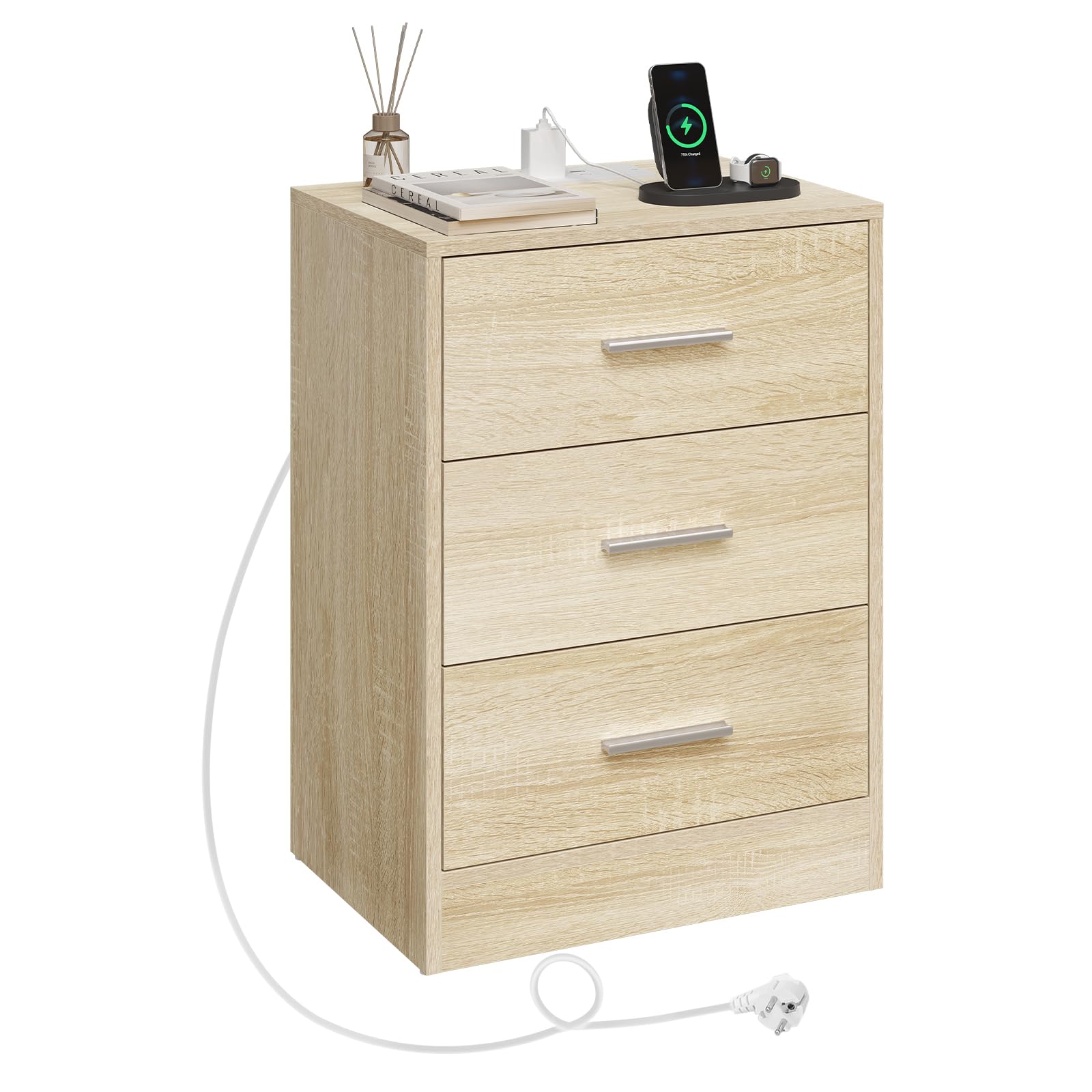 WOLTU Bedside Table with Charging Station 39x28.5x54.5cm