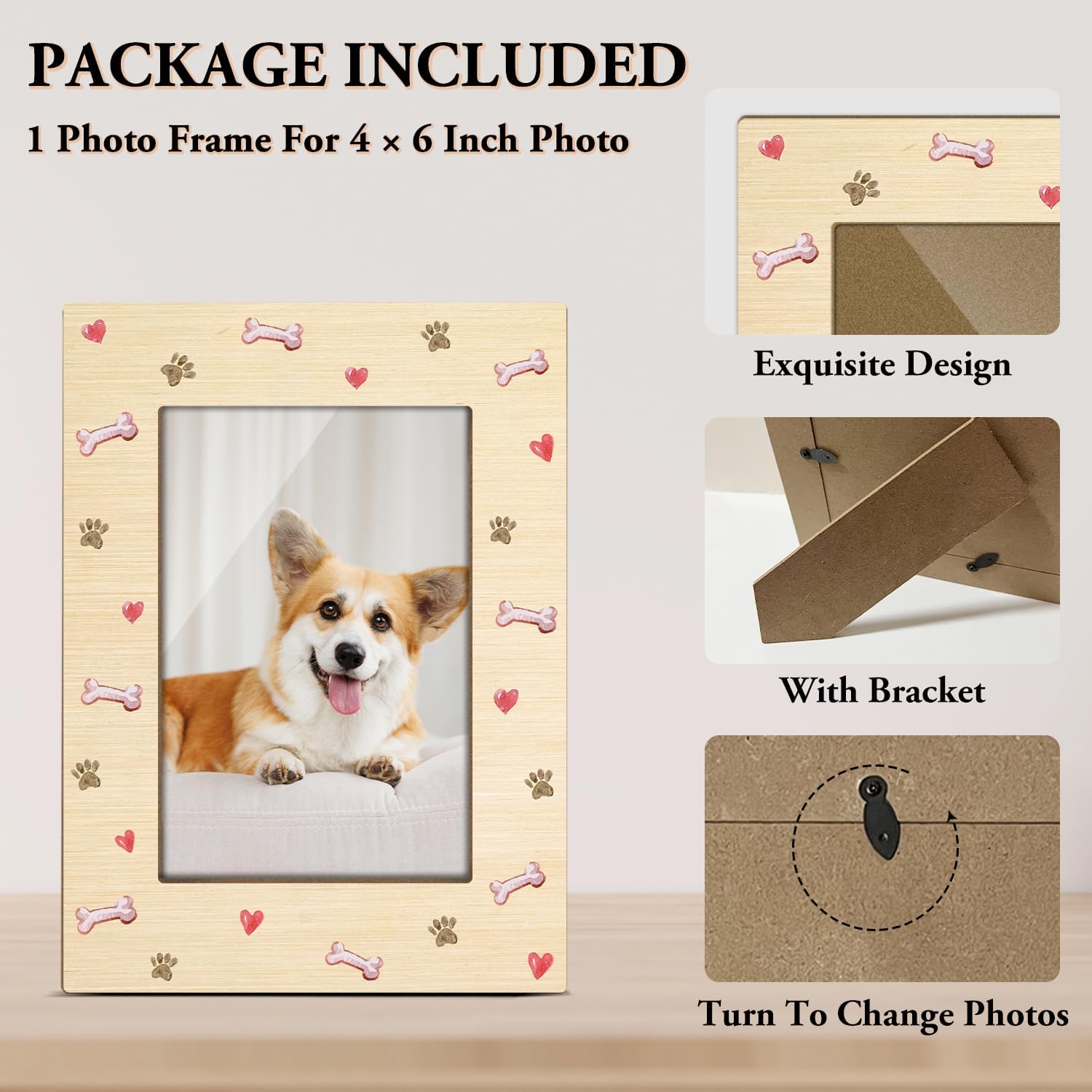 Pet Picture Frame, 4x6 Wood Photo Frame, Gift for Pet Lover Owner, Picture Photo Frames for Desk Decor, Memorial Cat Dog Keepsake -52 - Image 3