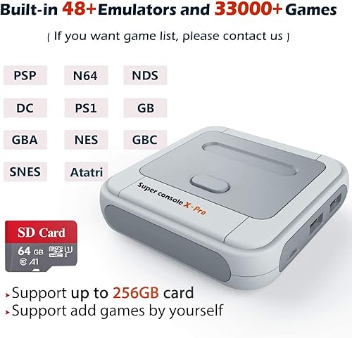 Miniatura 5 de Super Console X-Pro - Consola de videojuegos con tarjeta SD de 64 GB, 30,000 juegos integrados, con 2 mandos inalámbricos, consolas de juegos para