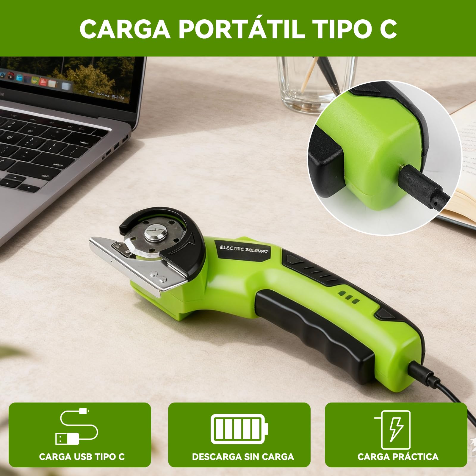 Tijeras Eléctricas Inalámbrico, 4,2 V Cortador de Cartón Recargable 2000mAh para Cuero Cartón