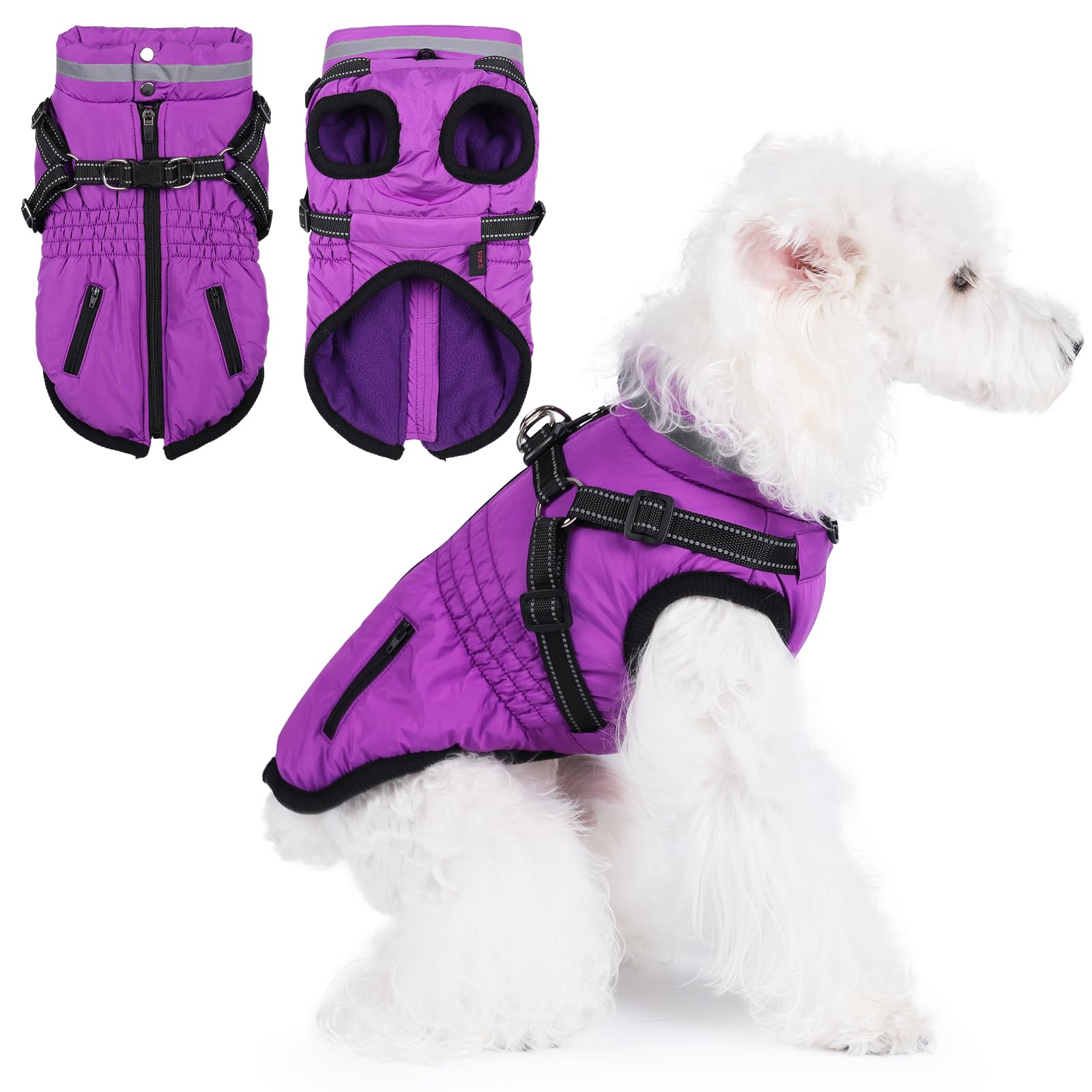 Warm Dog Coat With Built-in Harness – Reflective, Water-Resistant Winter Jacket For Small To Medium Dogs, Adjustable Fit