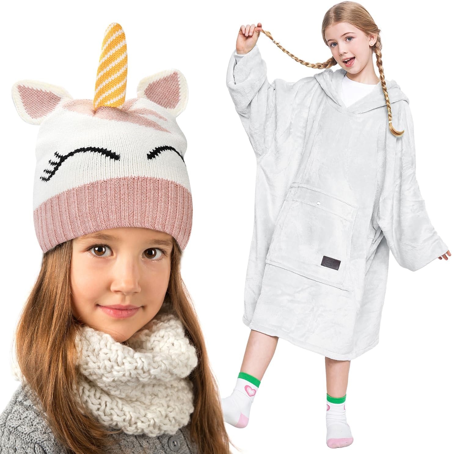 Catalonia Oversized Blanket Hoodie Sweatshirt for Kids & Kids Knit Hats