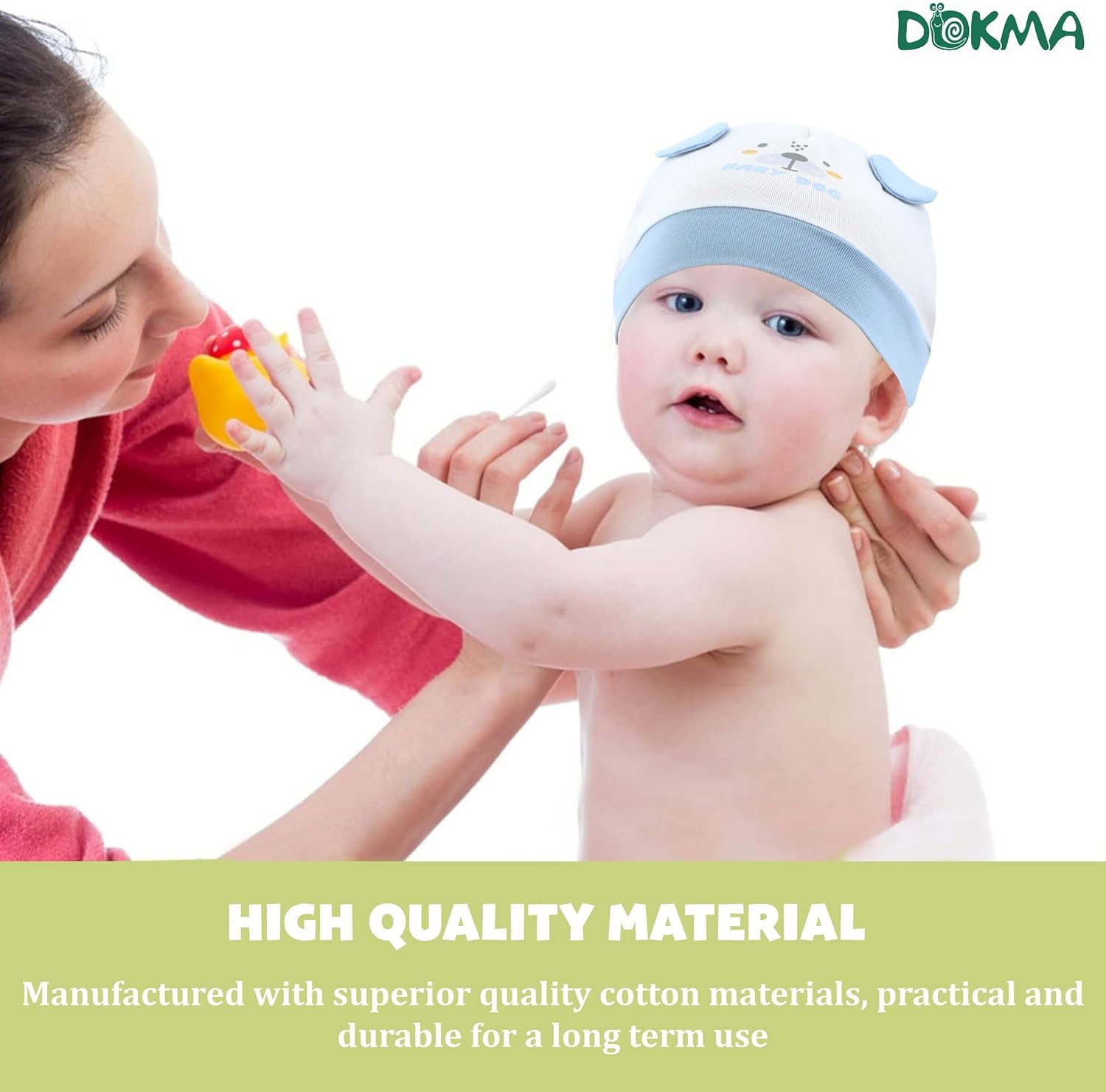 DOKMA Organic Cotton Baby Mittens and Caps Set with Adorable Bear Design for Newborn 0-6 Months, No Scratch, Ultra Soft - 5 Caps x 3 Mittens, Cute Blue - Image 7