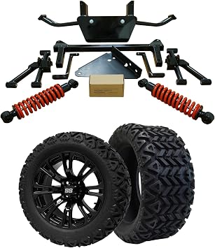 Hardcore Parts 6" A-Arm Lift Kit for Yamaha Drive G29 with Coil-Over Shocks, 14" Black Voodoo Golf Cart Wheels and 23"x10"-14" DOT rated All-Terrain tires