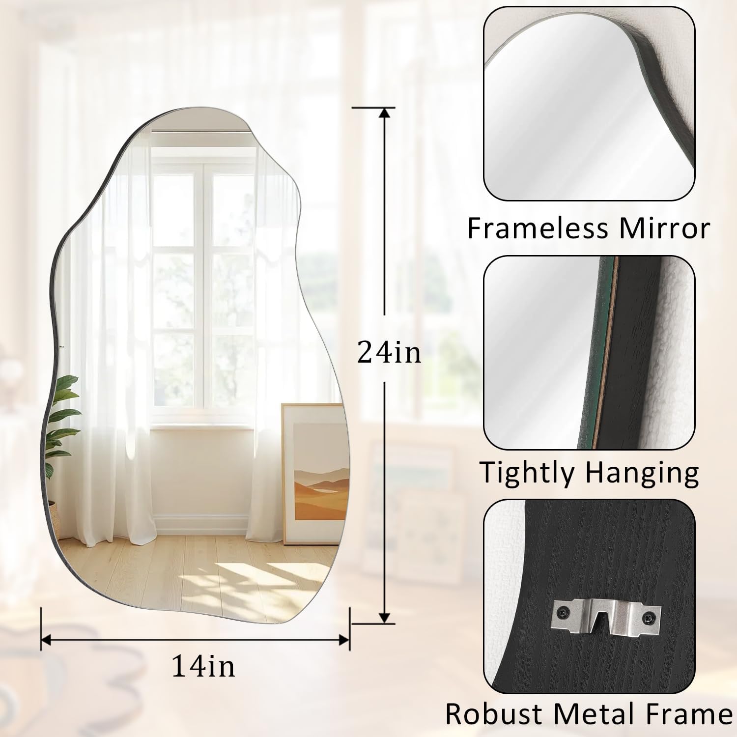 Asymmetrical Wall Mirror Modern Decorative Hanging Irregular Wall Mirrors for Bathroom Bedroom Living Room Entryway Decorative Modern Home Decor 24" L x 14" W