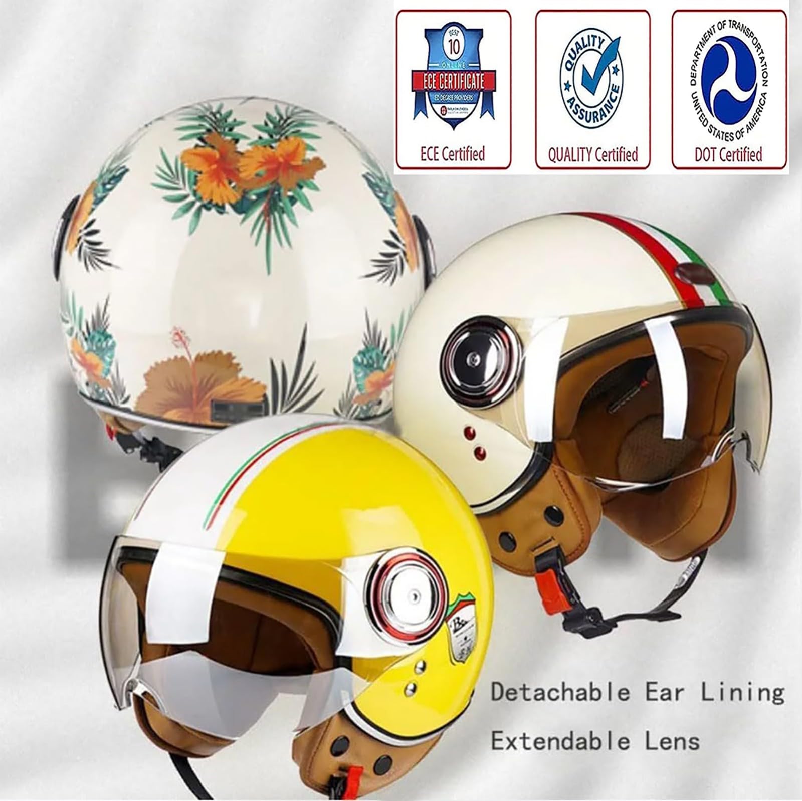 Cascos Jet Para Moto Homologado ECE Casco Retro Gafas Dobles Orejeras Forradas Extraíbles Casco De Motocicleta Para Adultos Hombres Mujeres Scooter Casco Bicicleta Eléctrica C,XL/(61~62cm)