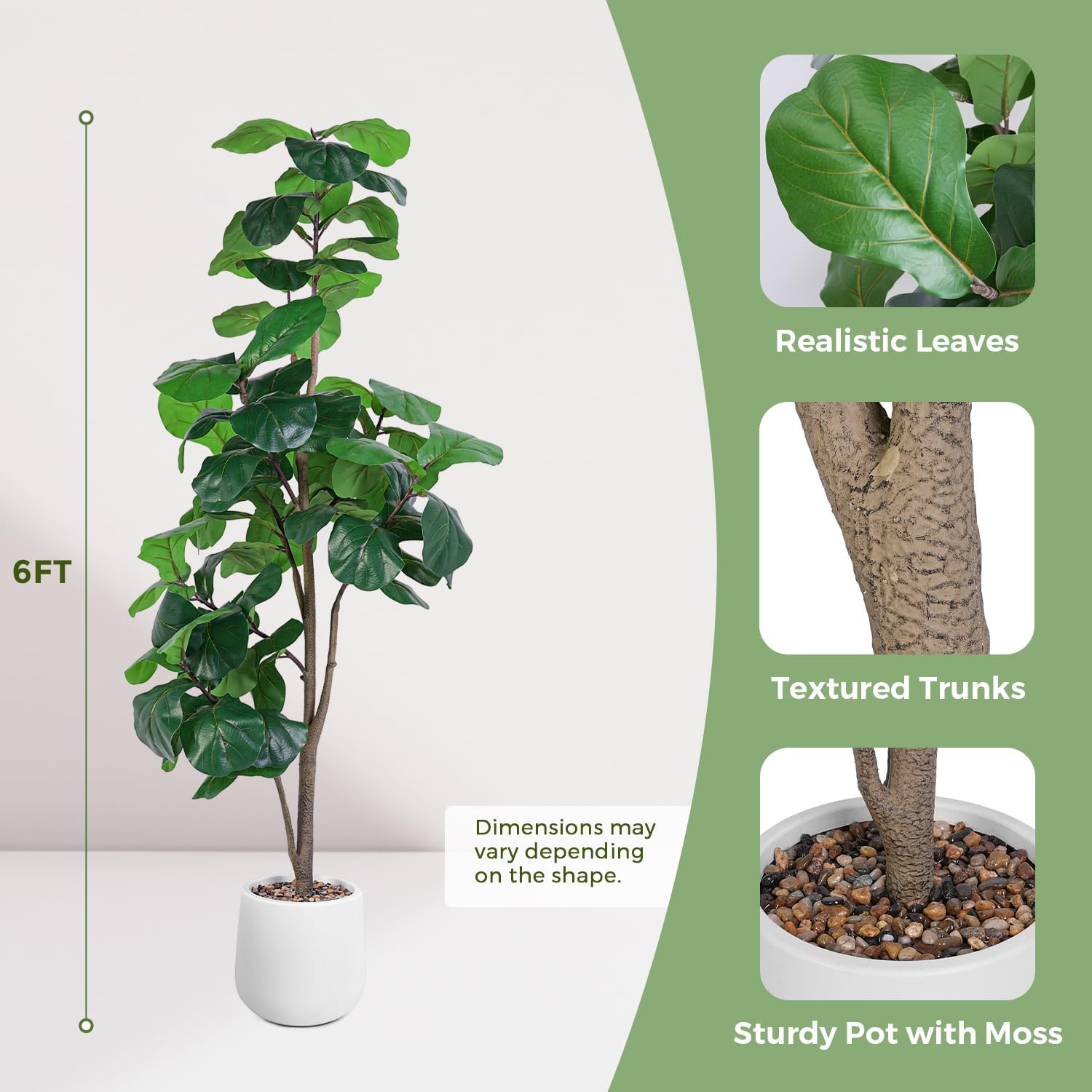 Jocoevol Artificial Fiddle Leaf Tree, 6ft Faux Plant Fake Ficus Lyrata Trees with White Planter - Perfect for House, Office, Living Room Indoor Home Decor, Ideal Housewarming Gift