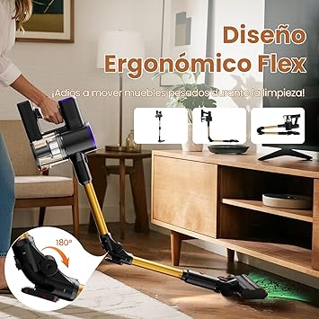 Zynet Aspiradora sin Cable Escoba, S9 Aspiradora Inalámbrica 45KPA/550W/45Mins con Tubo Plegable y Base de Carga Mural, Luz Verde, Motor Sin Escobillas, para Pelo de Mascotas/Suelo/Alfombra2