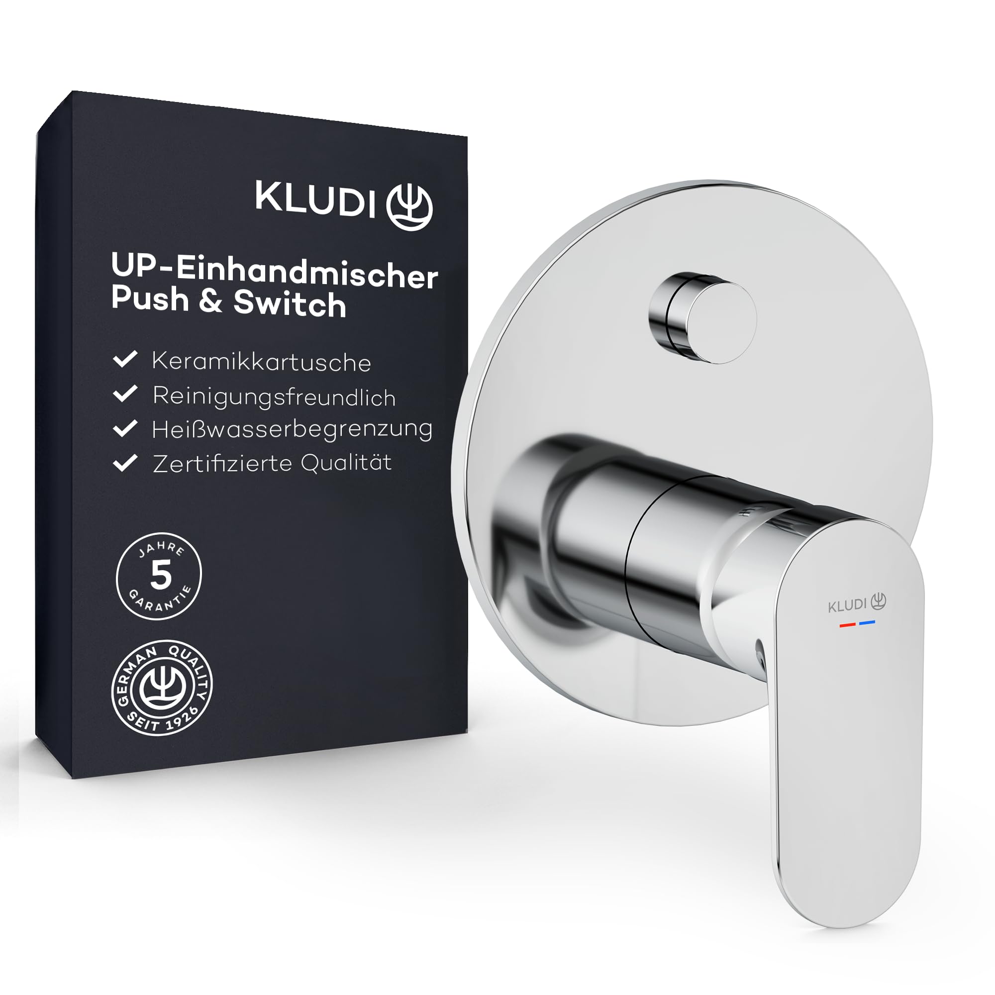 KLUDI -X1 podtynkowa armatura prysznicowa z ogranicznikiem ciepłej wody, bateria mieszakowa dla 2 odbiorników, przełączanie drogi wody za pomocą jednego przycisku, chrom, wymagane akcesoria KLUDI