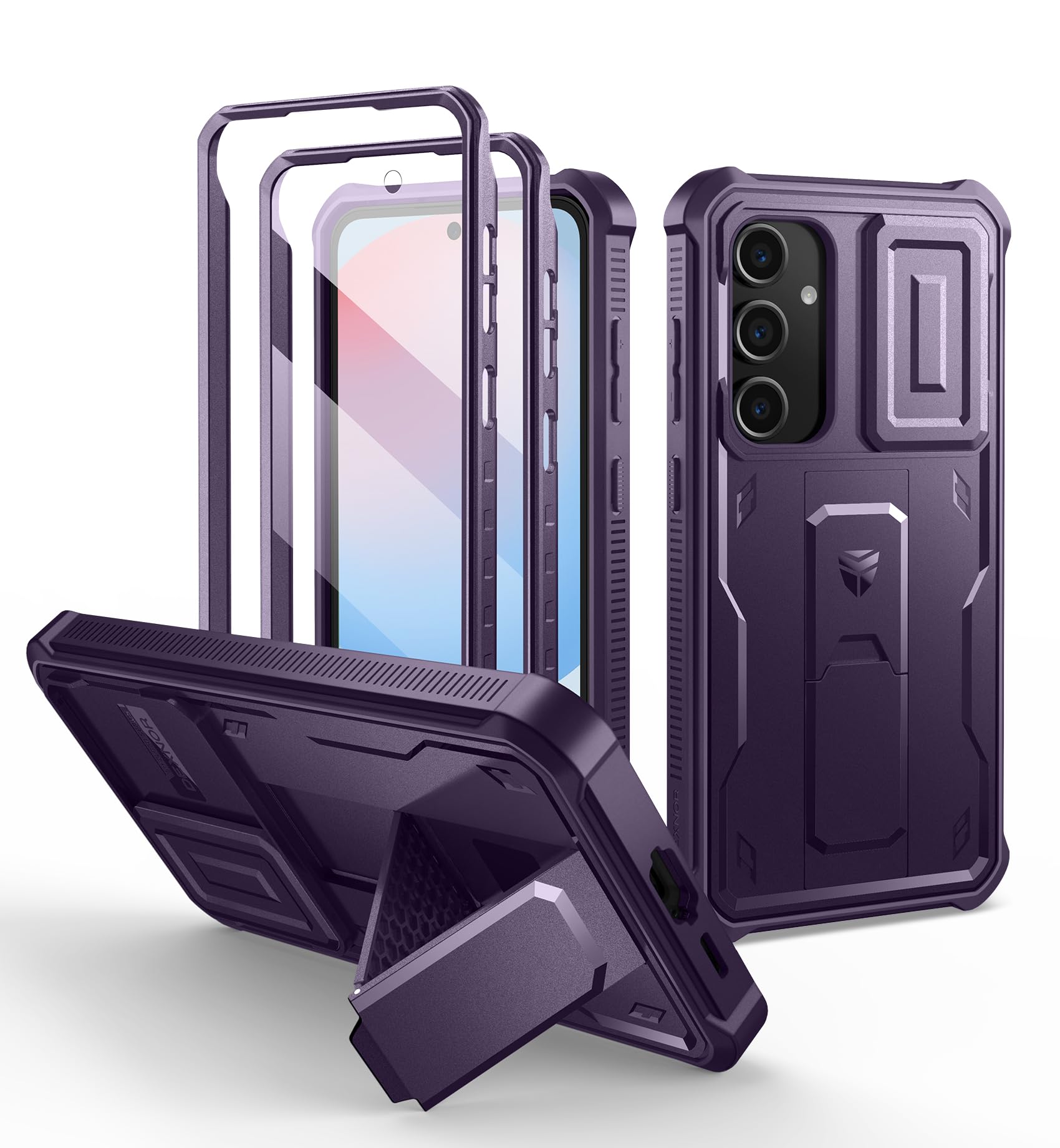 Dexnor for Samsung Galaxy S24 FE Case with Built-in Slide Camera Cover &amp; Screen Protector &amp; Kickstand,Heavy-Duty Rugged Case Full-Body for Every Adventure for Galaxy S24 FE(2024),Phantom Purple