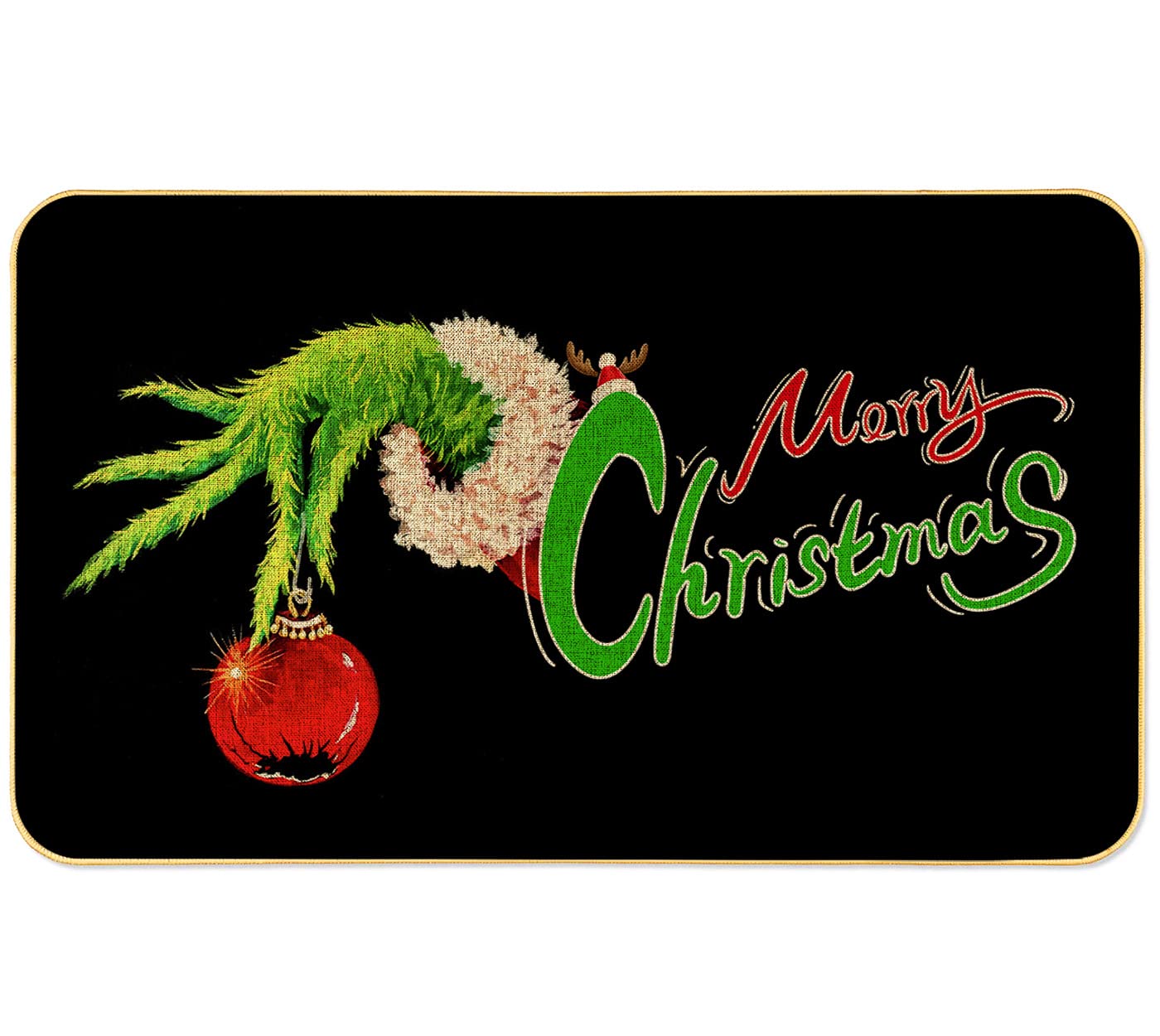 Comott Christmas Door Mat Xmas Welcome Merry Christmas Non-Slip and Washable Winter Doormat Linen Floor mat for Indoor Outdoor17 x 29inch, Green Hand, One Size