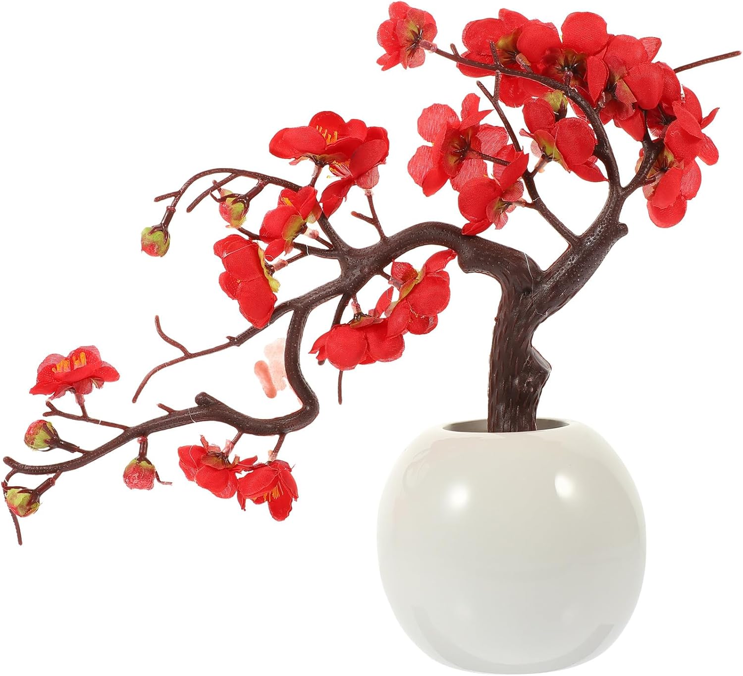 Zerodeko Artificial Plum Potted Plant Kitchen Table Decor Planters for Indoor Plants Bonsai Ornament Mini Plant Pots Artificial Flowers Desktop Adornments Plum Branch Potted Flower Ceramics