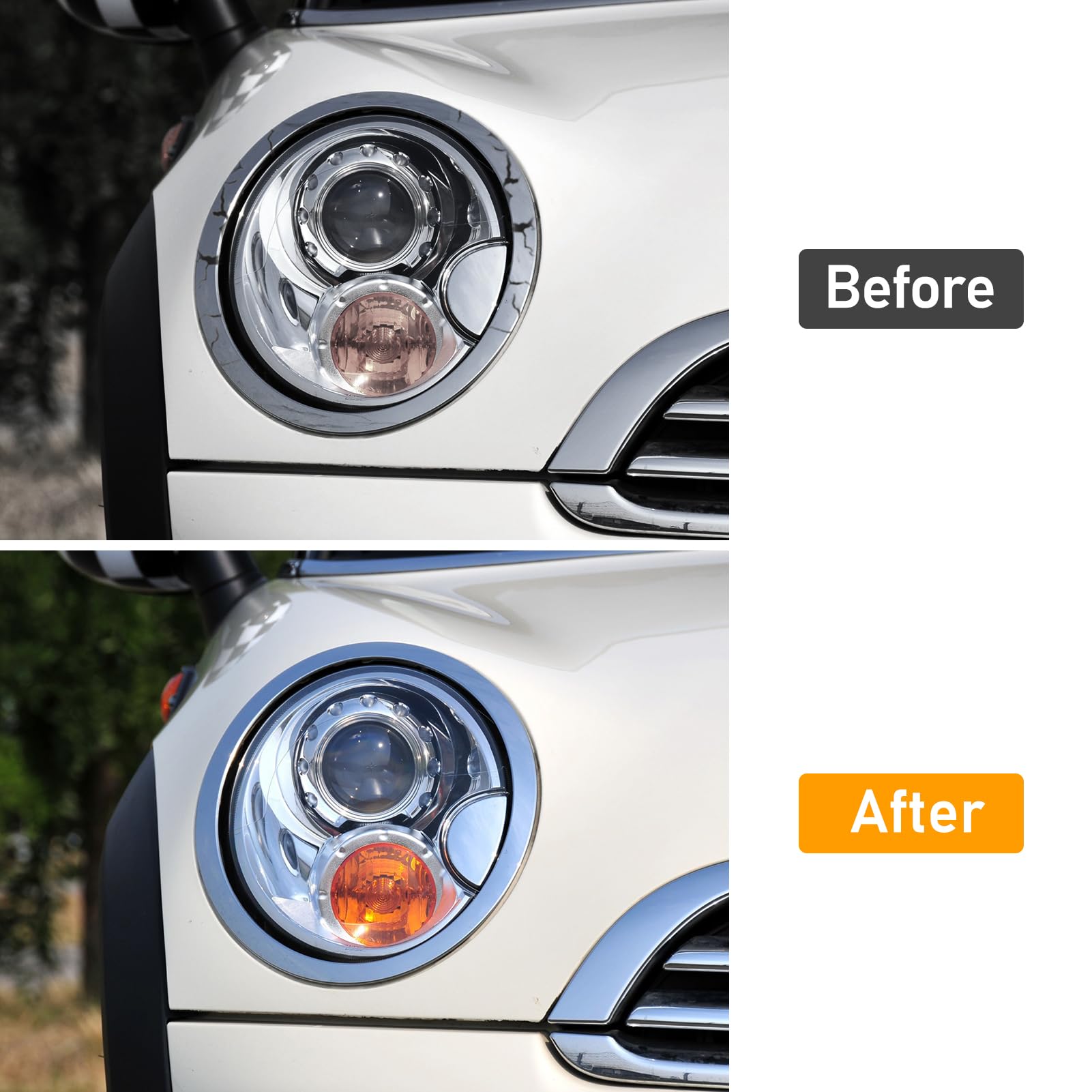 TTCR-II 2 Anelli Cromati Per Fari Mini Cooper R55 R56 R57 R58 R59 (2005-2015) – Sostituzione Originale, Facile Installazione, ABS Galvanizzato (Argentato)