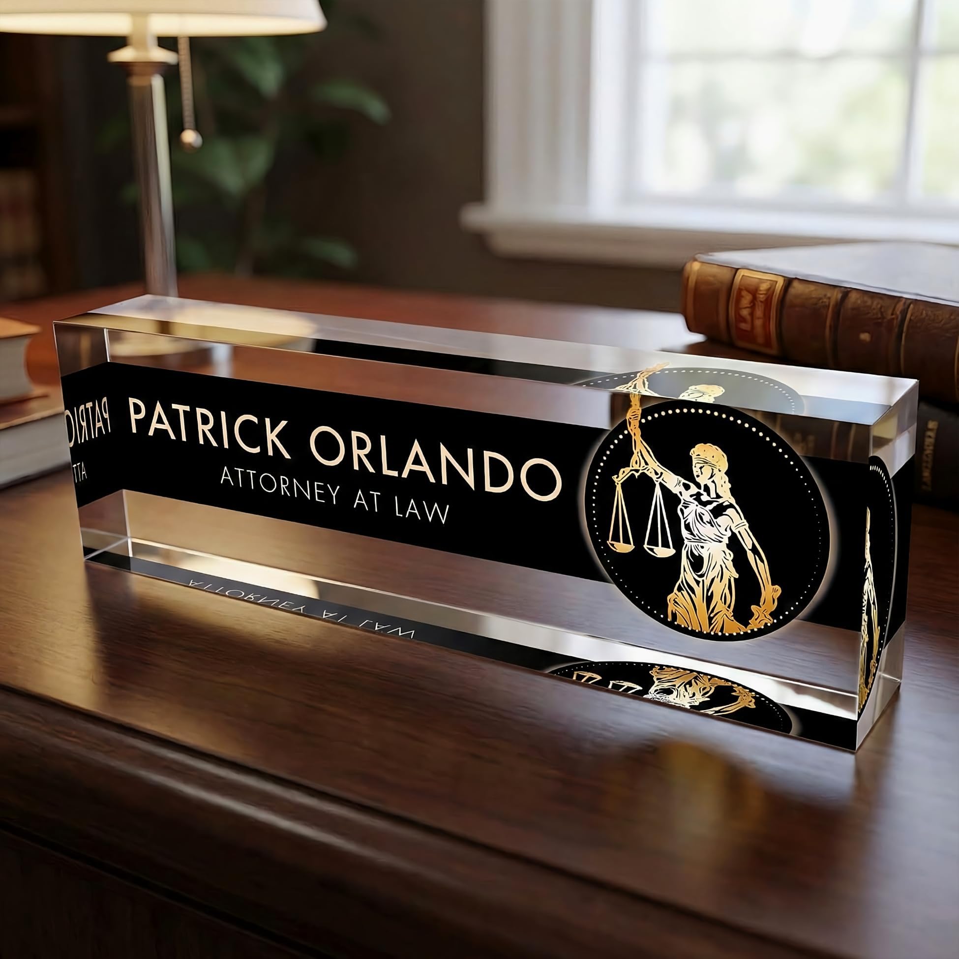 Artblox Office Desk Name Plate Personalized | Custom Name Plates for Desks | Lawyer Design On Clear Acrylic Glass | Office Desk Decor - (8" x 2.5")