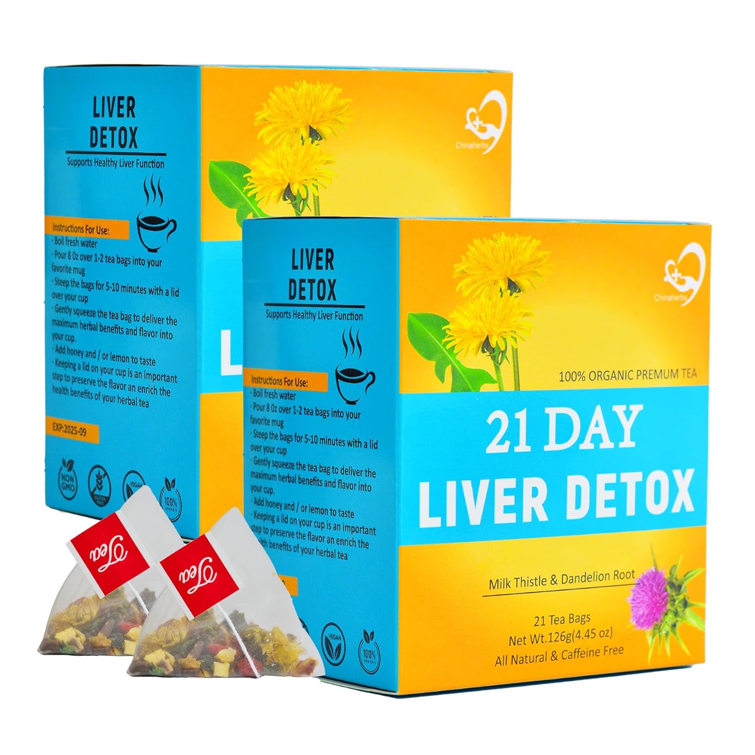 Aromlife Natural Liver Detox Tea for Detox & Cleanse, 42 Teabags, Milk Thistle Liver Tea for Nourish and Support, 9 Herbal Ingredients Dandelion Wolfberry Teas With Milk Thistle Seed & Dandelion Root