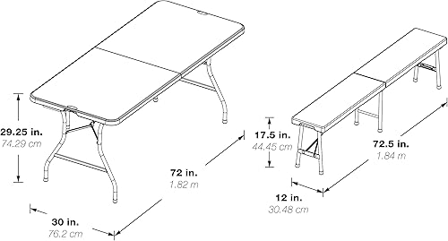 Miniatura 5 de Office Star Muebles de resina para uso en interiores o exteriores juego de 3 piezas 2 bancos plegables y mesa de 6 pies