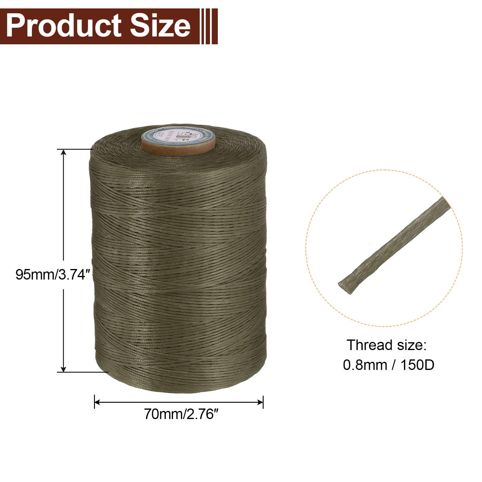 uxcell Hilo encerado para coser de cuero plano, 780 m, cuerda de poliéster encerado, 0,8 mm, para manualidades de cuero, encuadernación, pulseras, trenzado, color beige