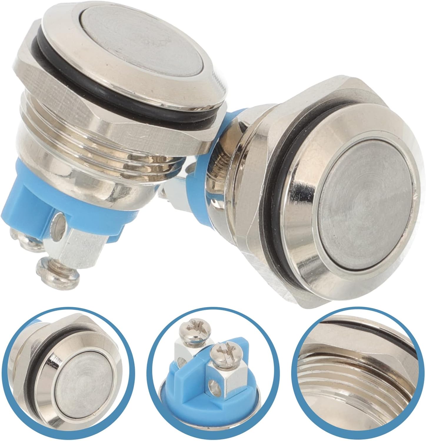 Angoily Wired Doorbell Button Replacement 2 Pack, Nickel Plated Copper Push Button for Door Bell Ringer Kit, Universal Round Surface Mount Doorbell with Screw Terminals, Silver
