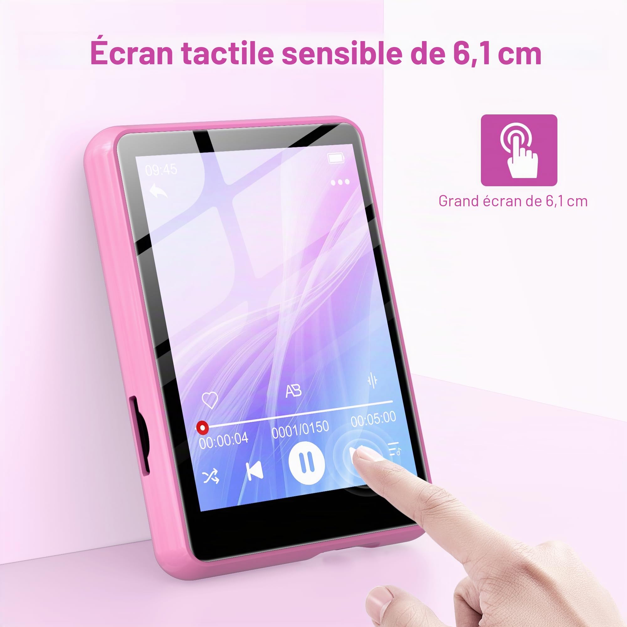 SWOFY Lecteur de Musique HiFi Portable 2,4 Pouces Bluetooth 5.4, Radio FM, Haut-Parleur HD, Livre électronique, enregistreur Vocal, Lecteur numérique, écouteurs Inclus（Rose）