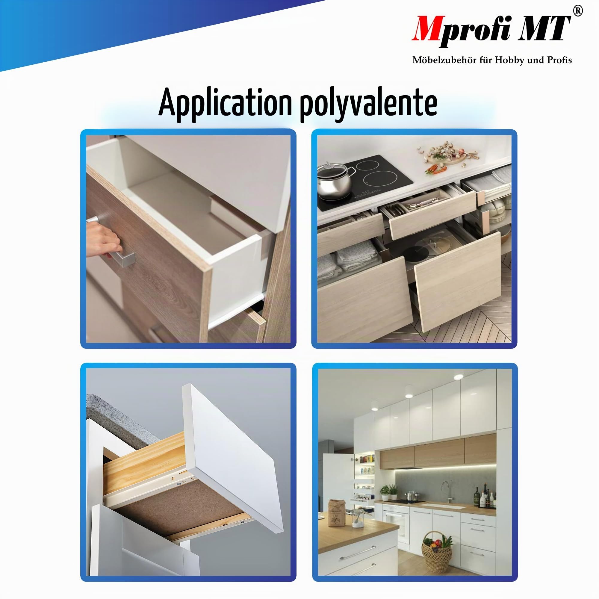 Mprofi MT® 20 Pièces, 10 Paires | Coulisse Tiroir | Glissiere Pour Tiroir | L:250mm | Rail Tiroir Coulissant | Rail Coulissant | Acier Galvanisé Coulisse à Sortie Partielle | Blanc