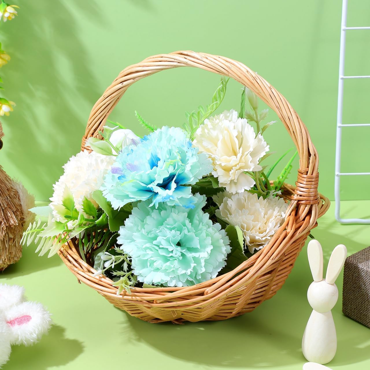 Kisangel Wicker Picnic Basket with Handle, 8.66 x 7.07 x 7.87in Wicker Flower Basket Small Storage for Weddings, Garden Home Fruits Vegetable Decor