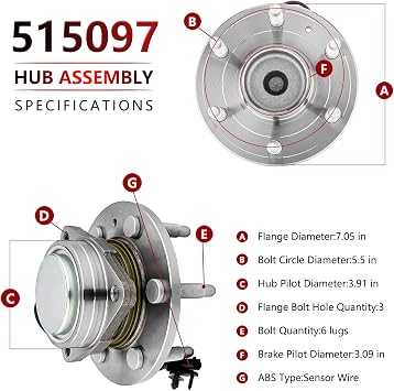 JLEO 515097 (Pair) 2WD Front Wheel Bearing Fit for Cadillac Escalade 2007-2014,for Chevrolet Avalanche/Suburban 1500/Tahoe,for Chevy Silverado 1500 2007-2013,for GMC Sierra/Yukon XL 1500 Hub Assembly