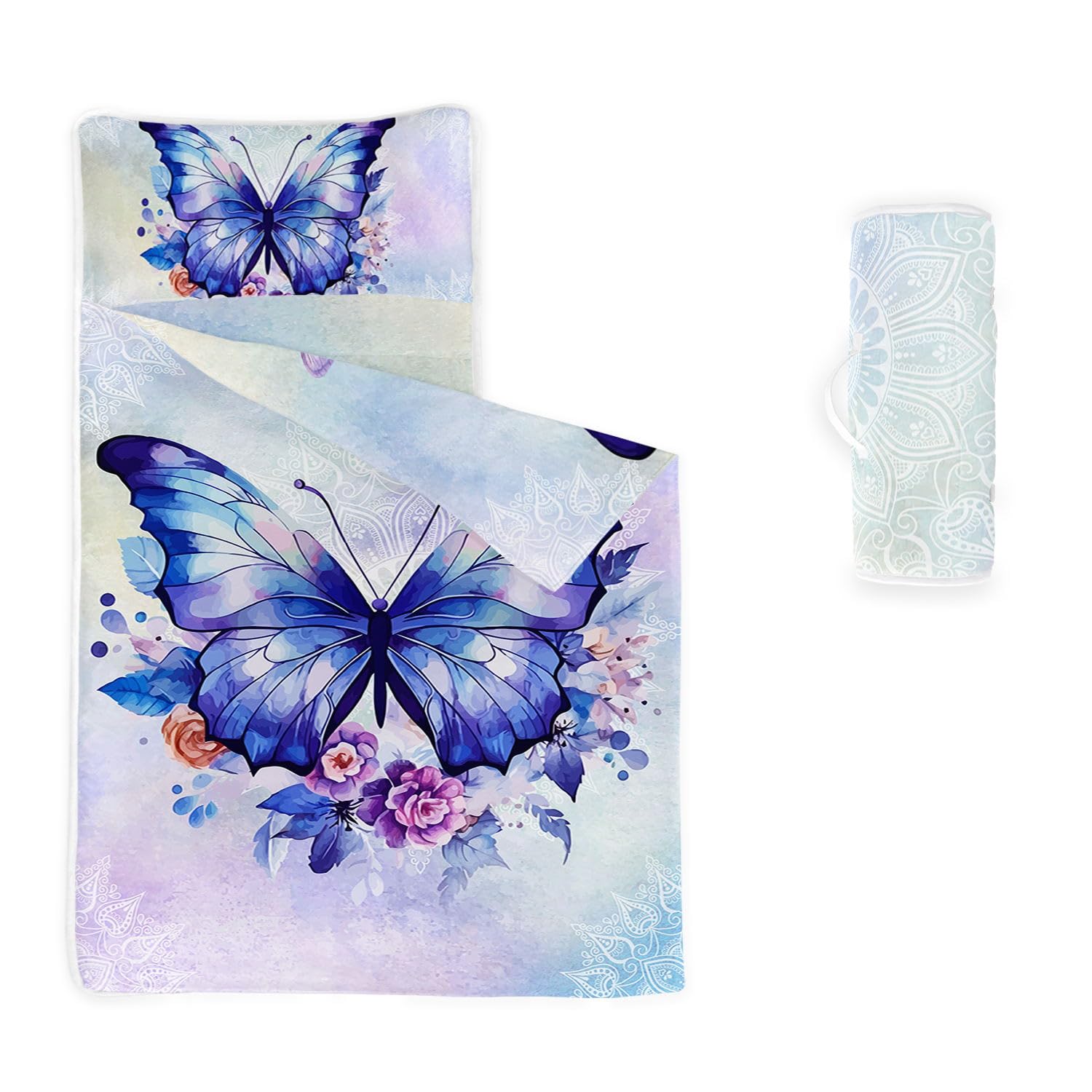 HOSIMA Nap Mat -Purple Butterfly Flower Sleeping Bag with Removable Pillow - Daycare and Sleepovers Preschool Kindergarten Bedding Set for Kids Toddler Boys Girls(Flowers Large) โ image 1