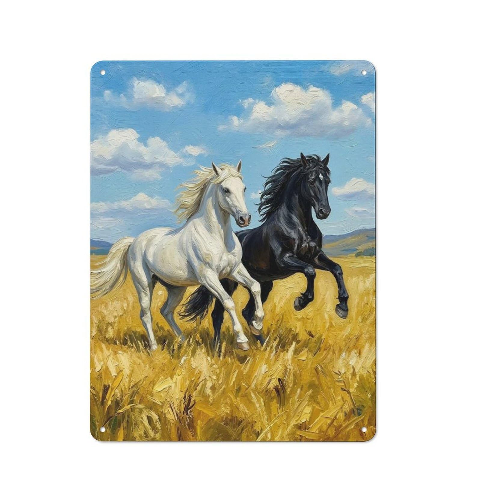 Junmoney Style-3 Country Style Two Horses Running In A Field Decorative Metal Sign 40X30cm, Bistro Wall Plaque For Restaurant, Kitchen, Counter Or Breakfast Nook