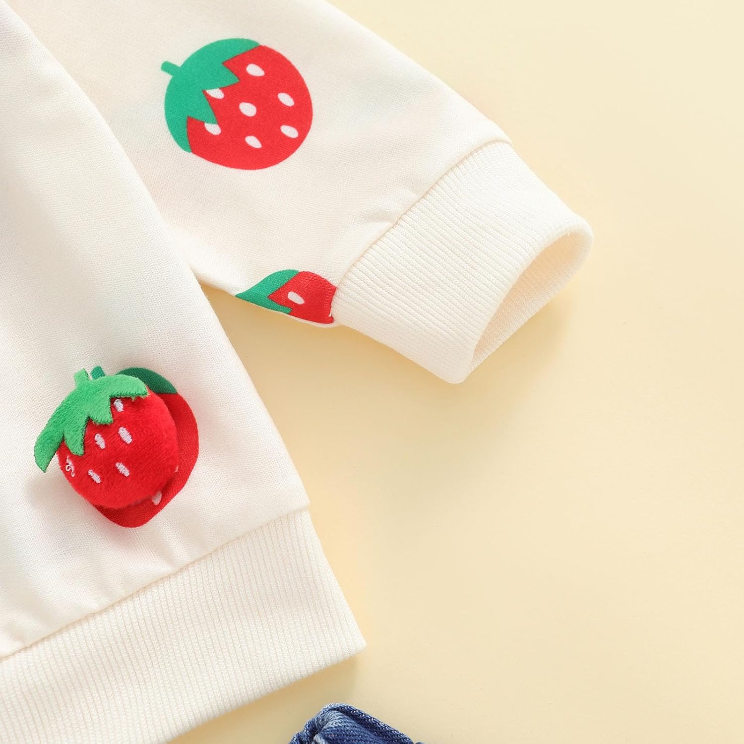 Userdefined Toddler Baby Girl Clothes Fall Long Sleeve Embroidered Sweatshirt Bell Bottom Jeans Pants Set Spring Outfit - Image 4