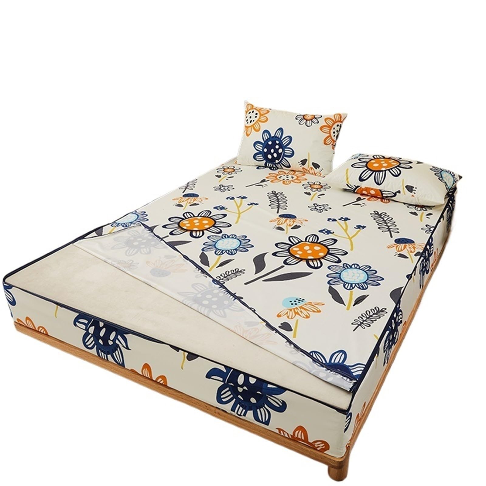 Funda Colchon Impermeable Funda de colchón impermeable estampada con cremallera, Sábana ajustable for cama todo incluido de 6 caras, Protector de colchón transpirable extraíble(Color 08,200X200X30cm 1