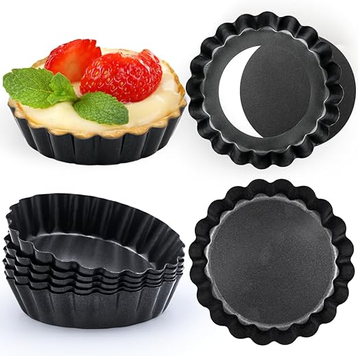 4 Inch Tart Pan Set of 8, Mini Tart Pans with Loose Bottom Nonstick Round Mini Quiche Pie Pan Reusable Carbon Steel Small Tartlet Tins for Pies,tart, Cakes, Dessert Baking
