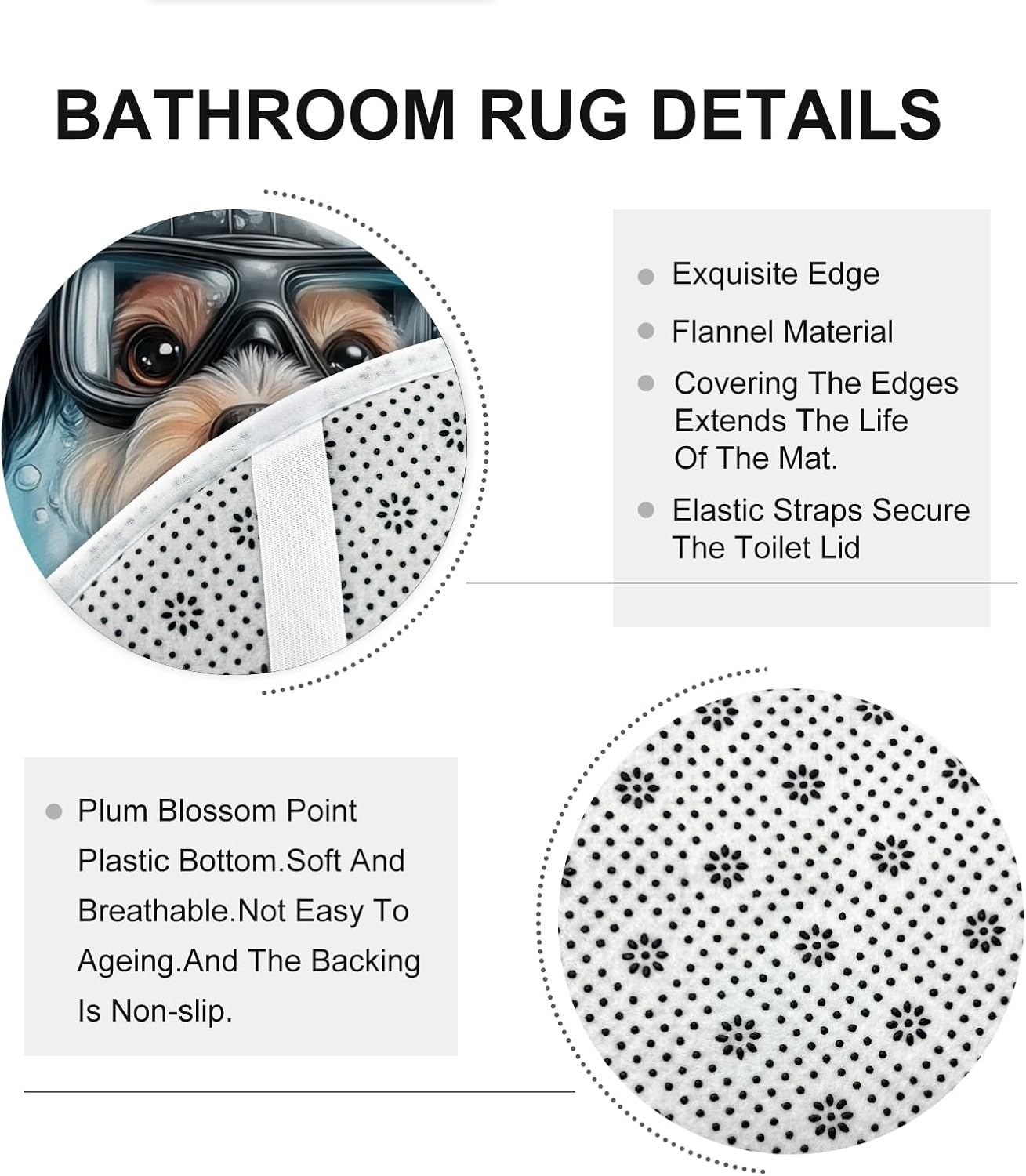 4PCS Spring Schnauzer Dog Bathroom Accessory Sets with Non-Slip Rug, U Shape and Toilet Lid Cover Mat, Funny Puppy Kids Ocean Cartoon Bathroom Decorative-72''x72''
